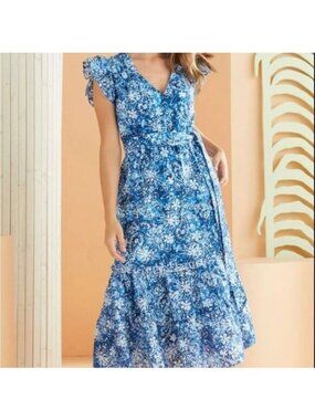 Marie Oliver Blue Floral Midi Dress